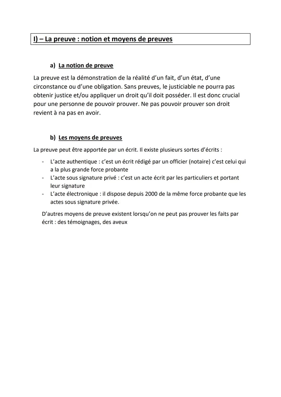 Chapitre 5) La preuve
Objectif du chapitre :
Déterminer au moyen d'une argumentation si le litige est causé par un acte ou par
un fait jurid
