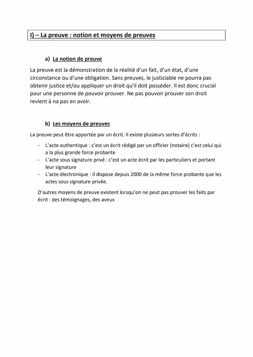 Chapitre 5) La preuve
Objectif du chapitre :
Déterminer au moyen d'une argumentation si le litige est causé par un acte ou par
un fait jurid