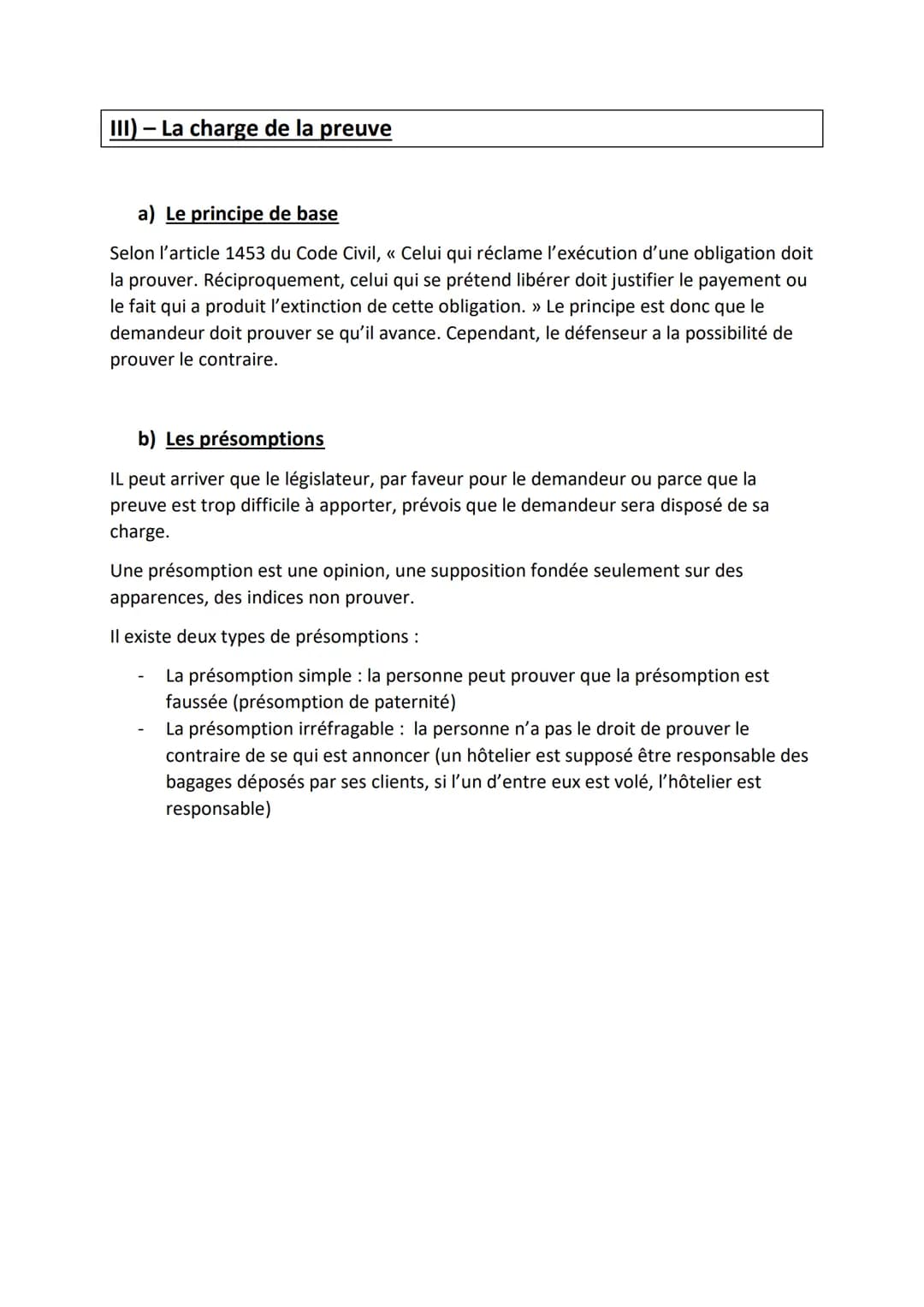 Chapitre 5) La preuve
Objectif du chapitre :
Déterminer au moyen d'une argumentation si le litige est causé par un acte ou par
un fait jurid
