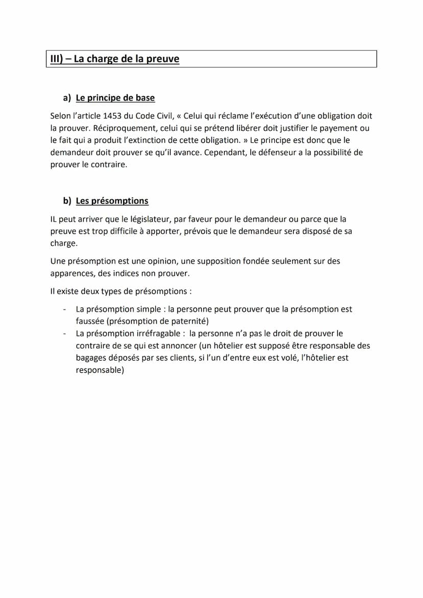 Chapitre 5) La preuve
Objectif du chapitre :
Déterminer au moyen d'une argumentation si le litige est causé par un acte ou par
un fait jurid