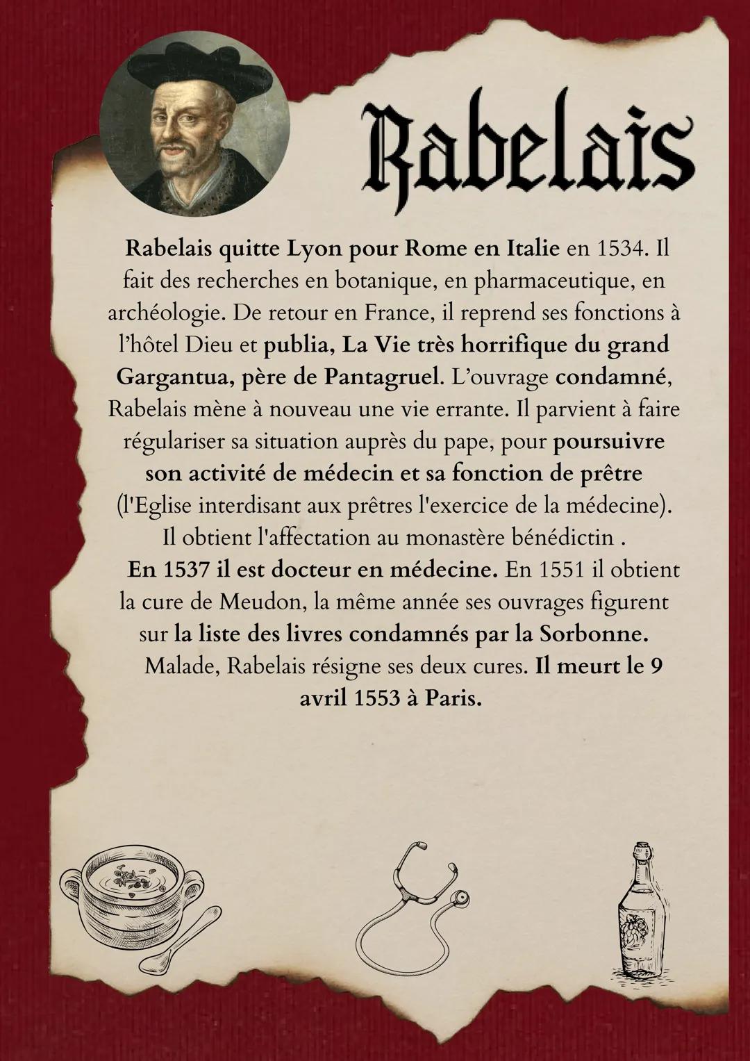 Rabelais
François Rabelais naît à La Devinière, près de Chinon
vers 1494. Son père est avocat et sénéchal de Lerné. On
ne sait rien de son e