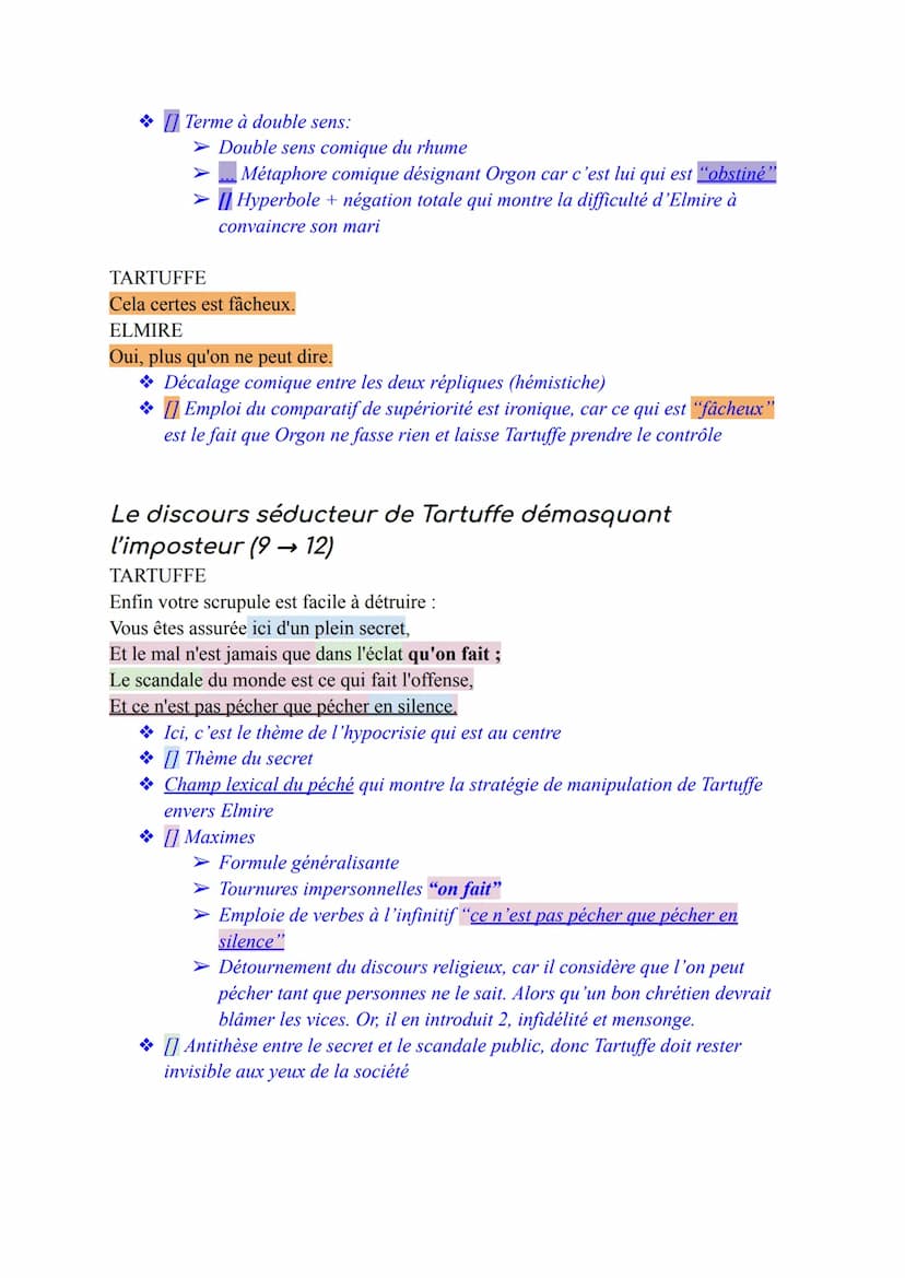 Texte 4: Le Tartuffe
Acte 4, scène 5
Tartuffe, Elmire, Orgon
Le Tartuffe ou L'Imposteur est une comédie en 5 actes, rédigée en 1669. À sa
so