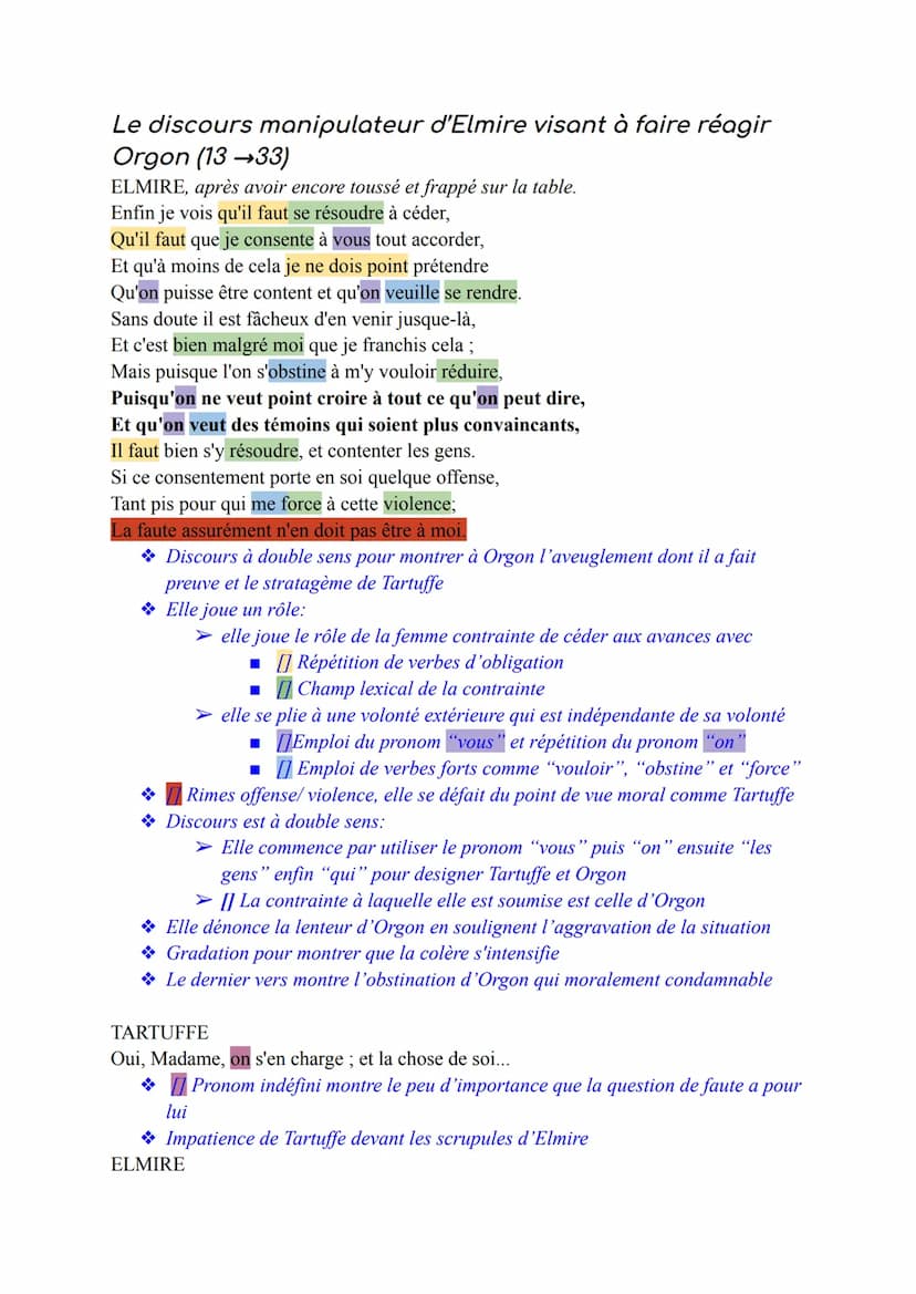 Texte 4: Le Tartuffe
Acte 4, scène 5
Tartuffe, Elmire, Orgon
Le Tartuffe ou L'Imposteur est une comédie en 5 actes, rédigée en 1669. À sa
so