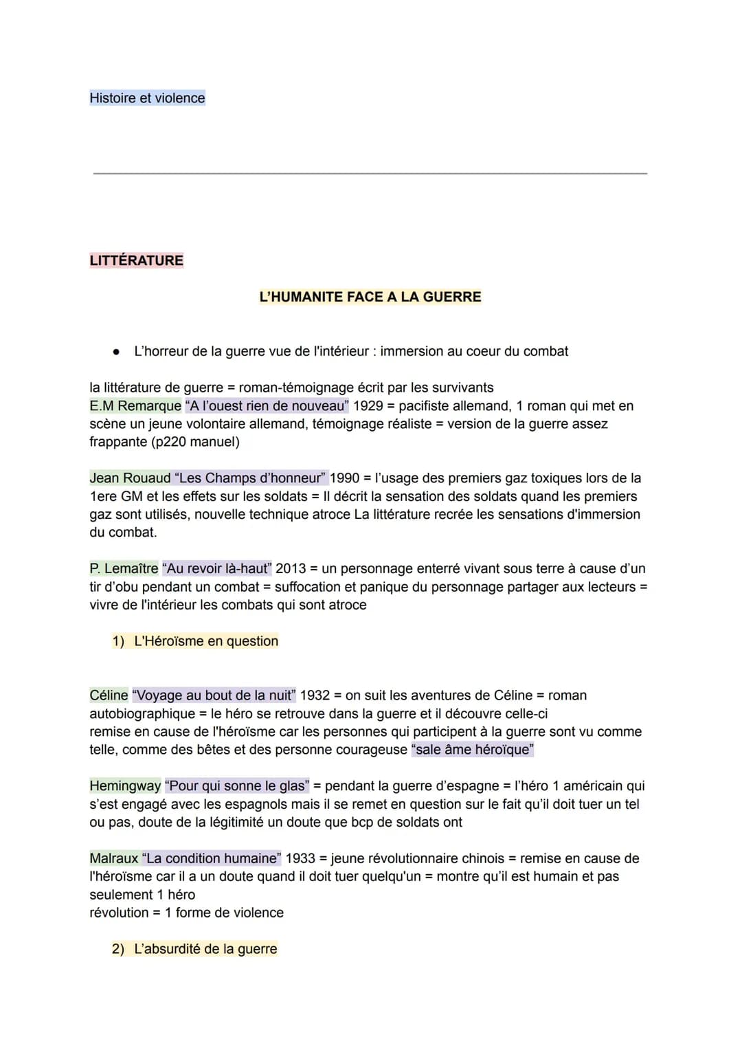 Fiché révisons Histoire et Violence HLP