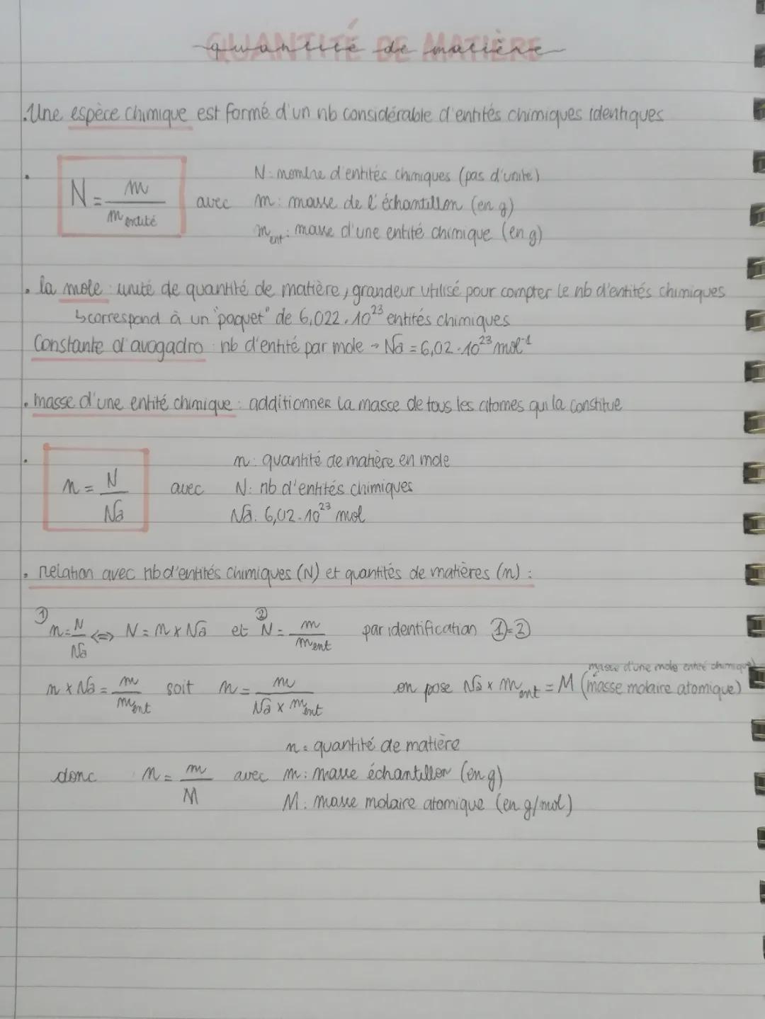 Quantité de Matière et Formules: Cours, Exercices PDF, et Masse Molaire