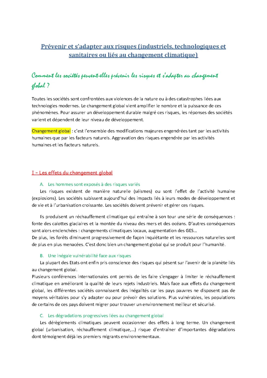 Prévenir et s’adapter aux risques (industriels, technologiques et sanitaires ou liés au changement climatique)