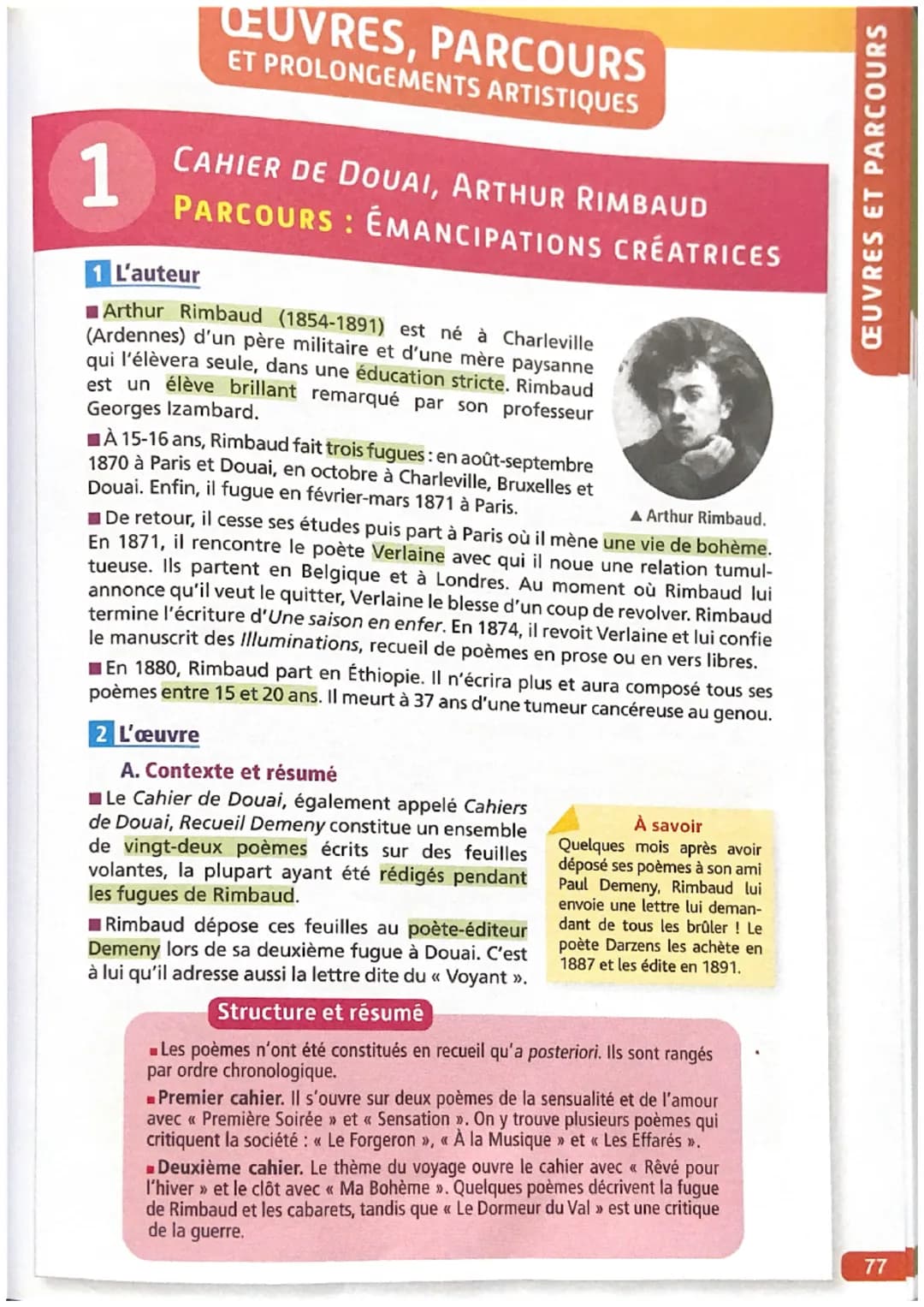 ŒUVRES ET PARCOURS
1
ŒUVRES, PARCOURS
ET PROLONGEMENTS ARTISTIQUES
CAHIER DE DOUAI, ARTHUR RIMBAUD
PARCOURS ÉMANCIPATIONS CRÉATRICES
L'auteu