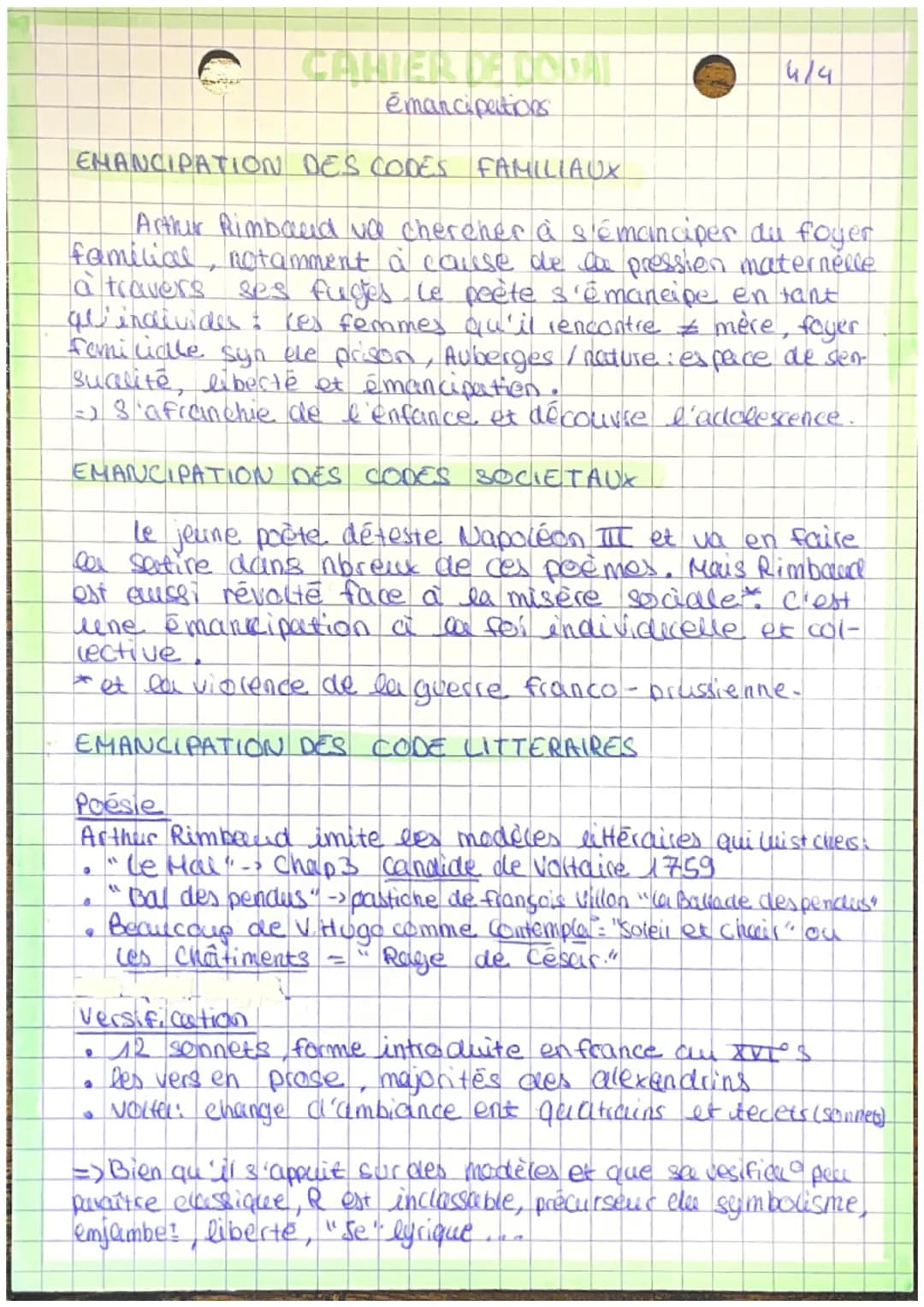 C
ceuvre
1/4
ARTHUR RIMBAUD
Né en 1854 (Chaceeville). bans quand son père part.
Elevé par sa mère femme très doyance, autoritaire, sévère-
E