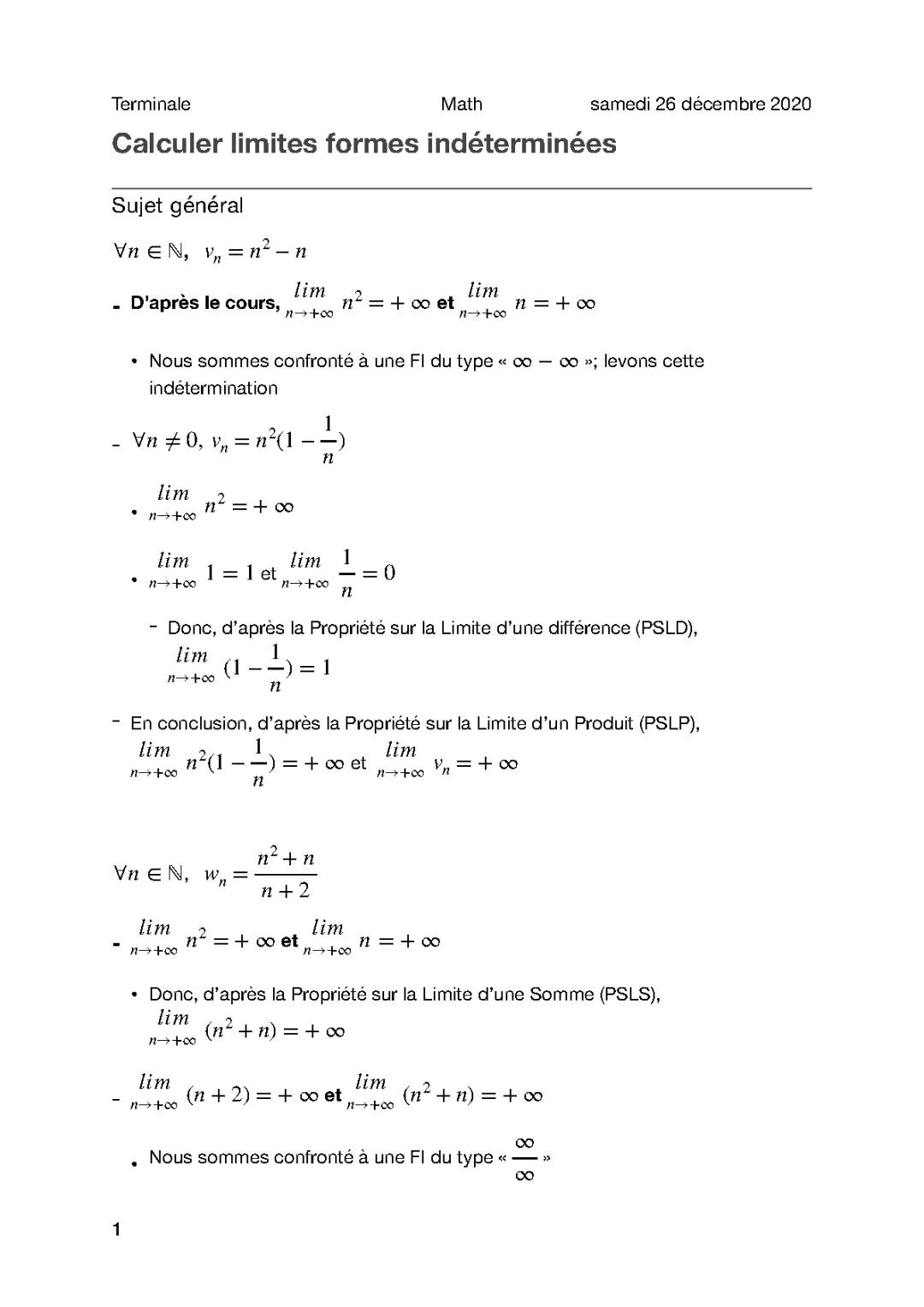 Calculer les limites formes indéterminées 