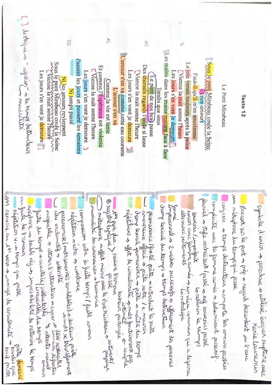 Texte 12
Le Pont Mirabeau
Sous le pont Mirabeau coule la Seine
Et nos amours
Faut-il qu'il m'en souvienne
La joie venait toujours après la p