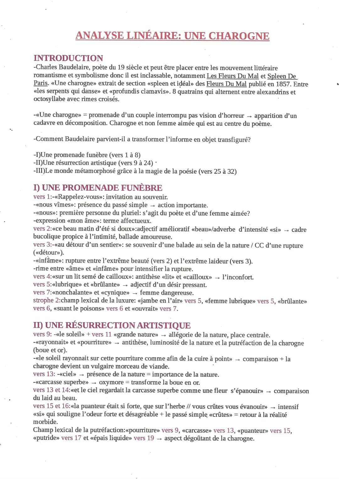 ANALYSE LINÉAIRE: UNE CHAROGNE
INTRODUCTION
-Charles Baudelaire, poète du 19 siècle et peut être placer entre les mouvement littéraire
roman