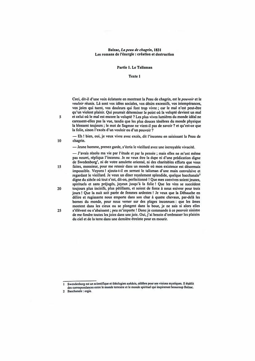 Etude linéaire
Mouvement 1 La leçon de philosophie de l'antiquaire
Ceci, dit-il d'une voix éclatante en montrant la Peau de chagrin, est le 