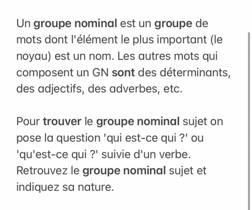 Dans le groupe nominal, le déterminant,
le nom et les adjectifs qualificatifs
s'accordent entre eux en genre (masculin
ou féminin) et en nom
