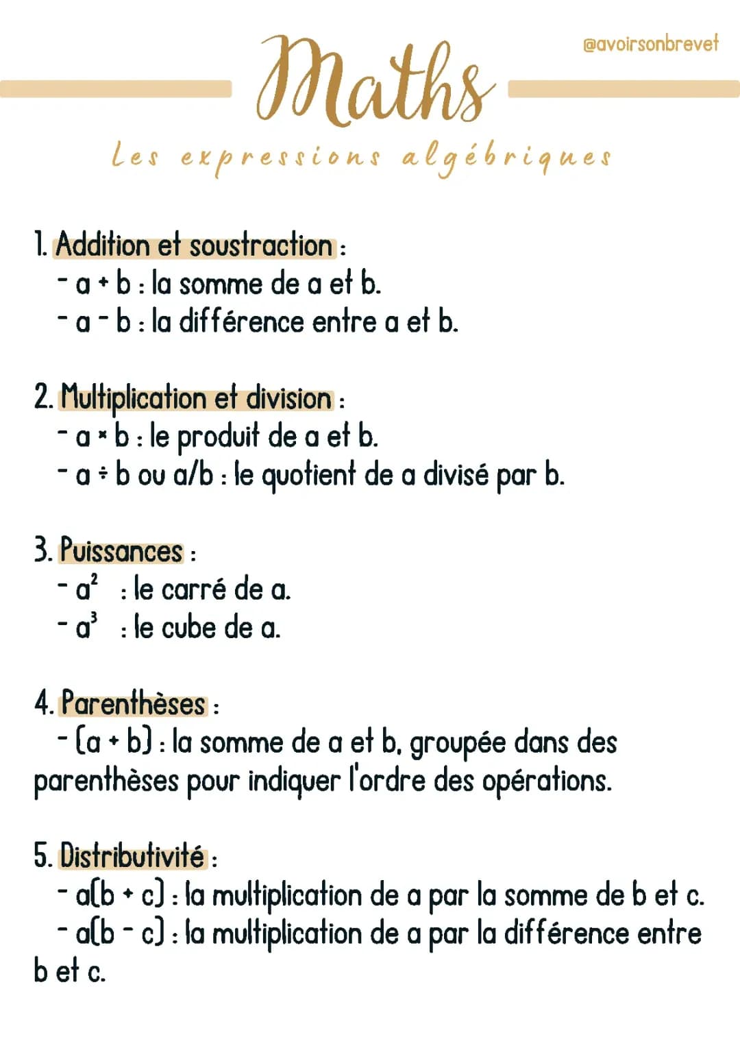 Les expressions algébriques