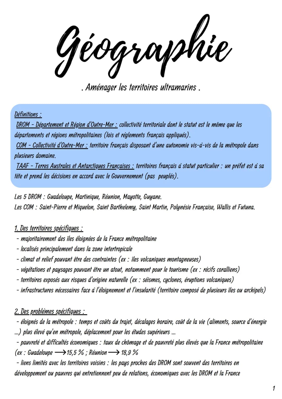 Nombreuses inégalités entre territoires nationaux (ex: région parisienne plus riches que d'autres).
Les régions les plus riches : Ile de Fra