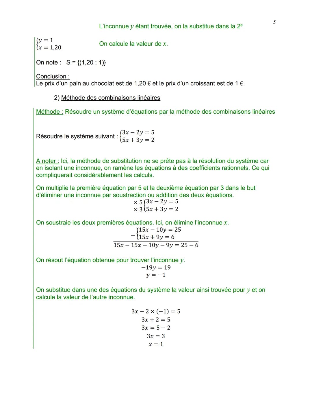 SYSTEMES D'EQUATIONS ET DROITES
I. Méthodes de résolution
1) Méthode de substitution
Méthode: Résoudre un système d'équations par la méthode