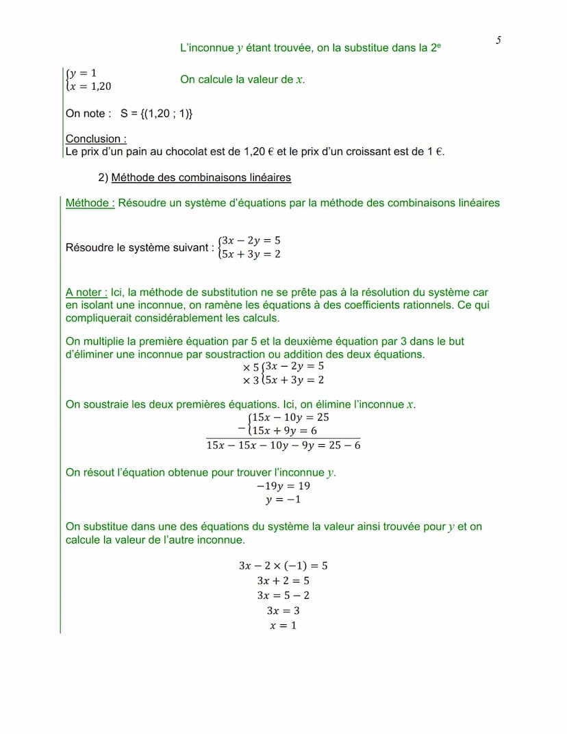 SYSTEMES D'EQUATIONS ET DROITES
I. Méthodes de résolution
1) Méthode de substitution
Méthode: Résoudre un système d'équations par la méthode