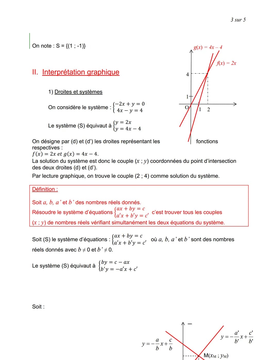 SYSTEMES D'EQUATIONS ET DROITES
I. Méthodes de résolution
1) Méthode de substitution
Méthode: Résoudre un système d'équations par la méthode