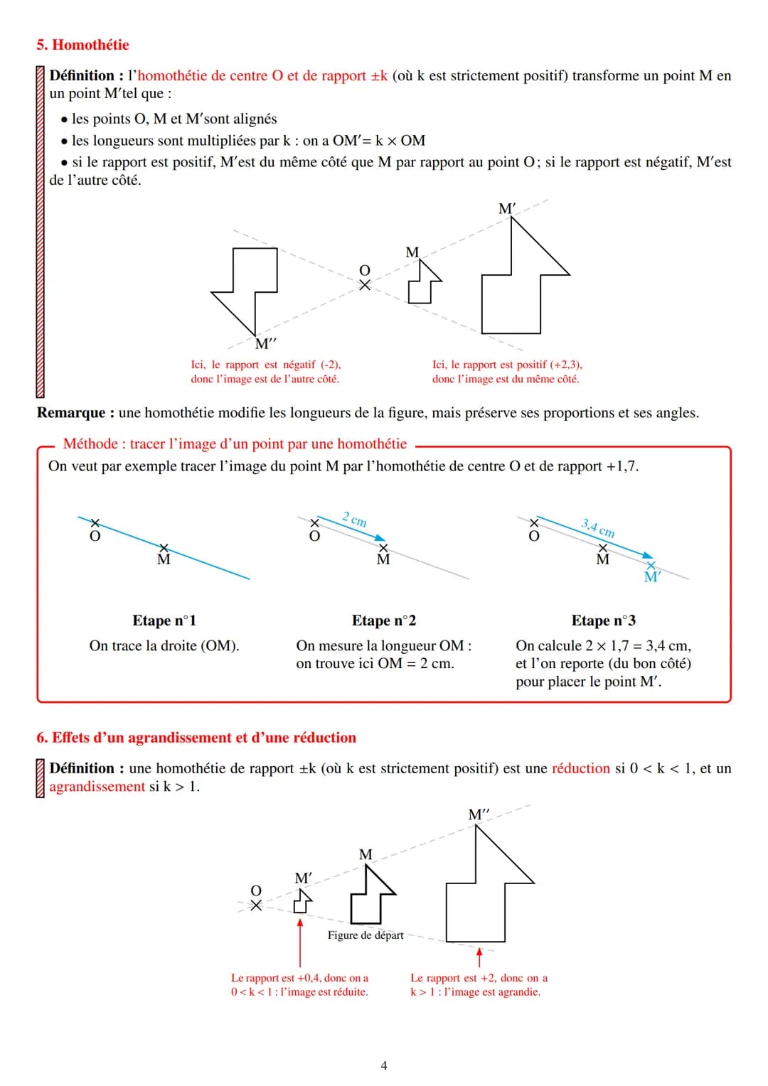 TRANSFORMATIONS GÉOMÉTRIQUES
- À CONNAITRE PAR COEUR -
Définition et propriétés : homothétie
OBJECTIFS DU CHAPITRE
Effets d'une homothétie s