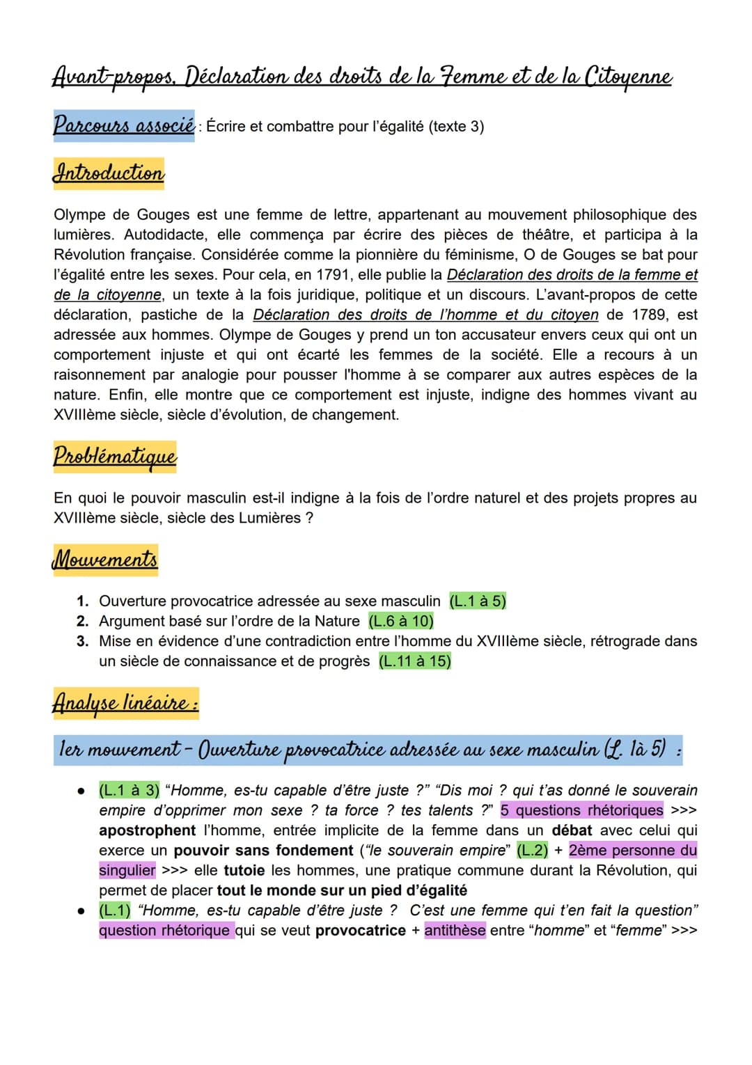 Avant-propos. Déclaration des droits de la Femme et de la Citoyenne
Parcours associé: Écrire et combattre pour l'égalité (texte 3)
Introduct