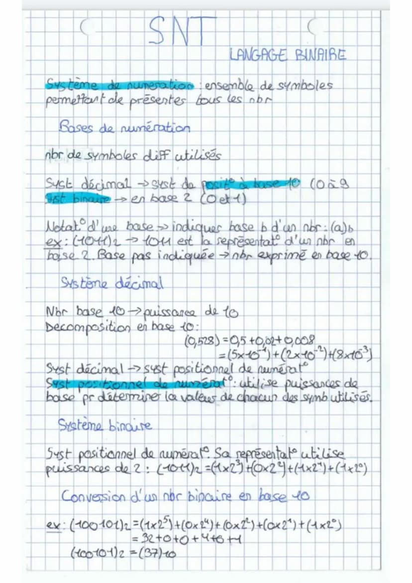 SNT
LANGAGE BINAIRE
Représentation de l'information
Information ensemble de données (écsits, images...)
que l'on peut stocker, consulter, tr