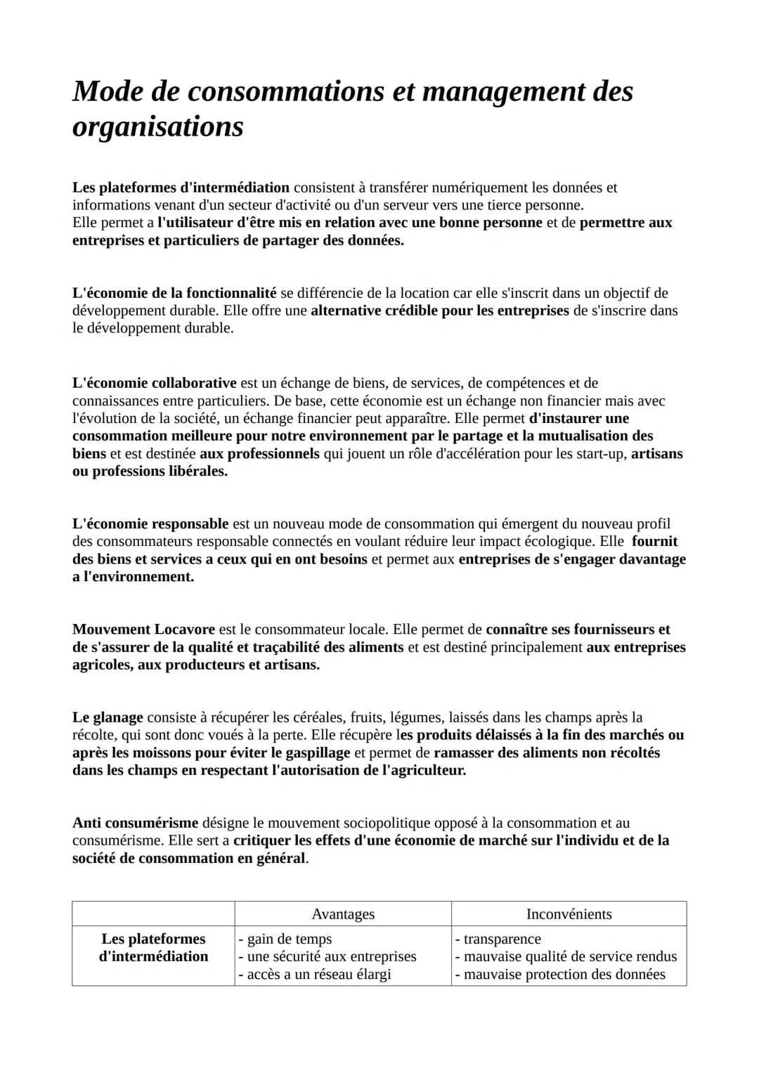 Mode de consommations et management des
organisations
Les plateformes d'intermédiation consistent à transférer numériquement les données et
