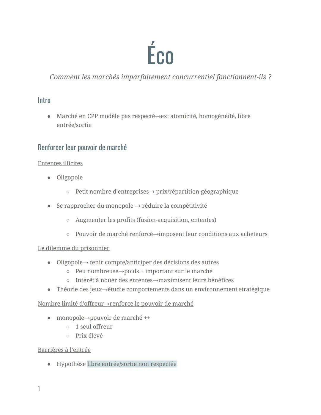 # Éco

Comment les marchés imparfaitement concurrentiel fonctionnent-ils ?

Intro

*   Marché en CPP modèle pas respecté ex: atomicité, homo