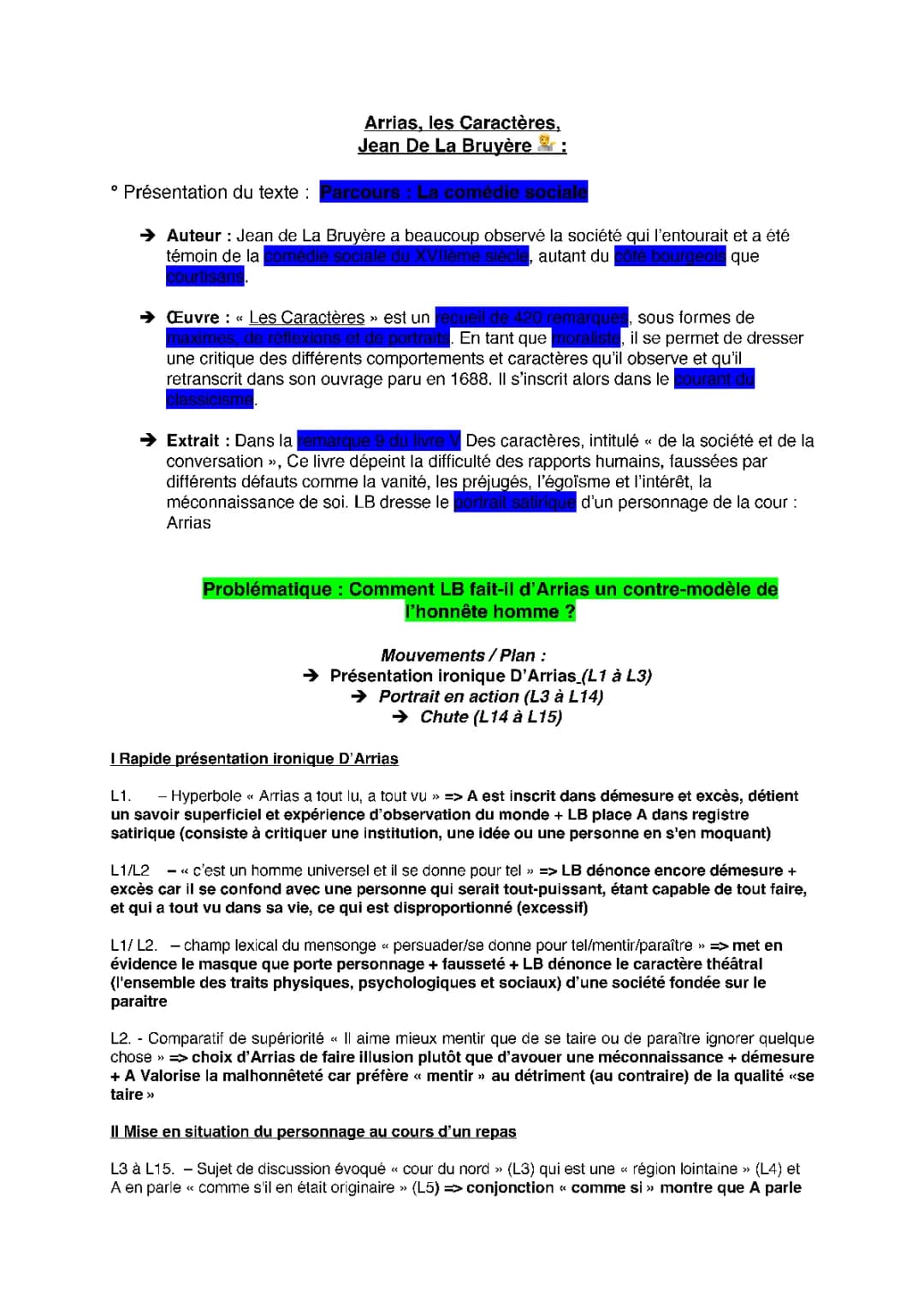 Analyse linéaire : Le portrait d'Arrias dans Les Caractères de La Bruyère