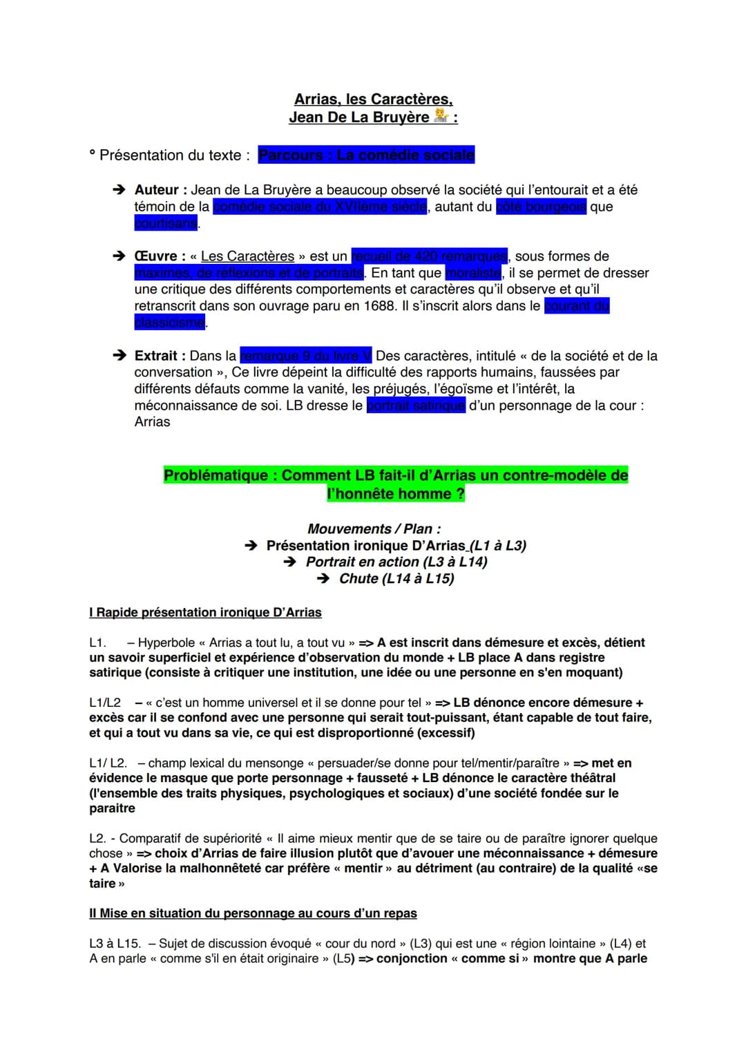 Arrias, les Caractères,
Jean De La Bruyère :
° Présentation du texte : Parcours : La comédie sociale
→ Auteur : Jean de La Bruyère a beaucou