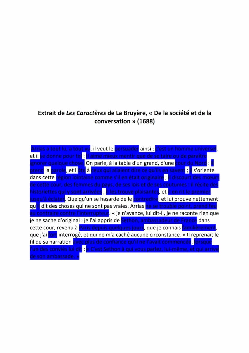Arrias, les Caractères,
Jean De La Bruyère :
° Présentation du texte : Parcours : La comédie sociale
→ Auteur : Jean de La Bruyère a beaucou