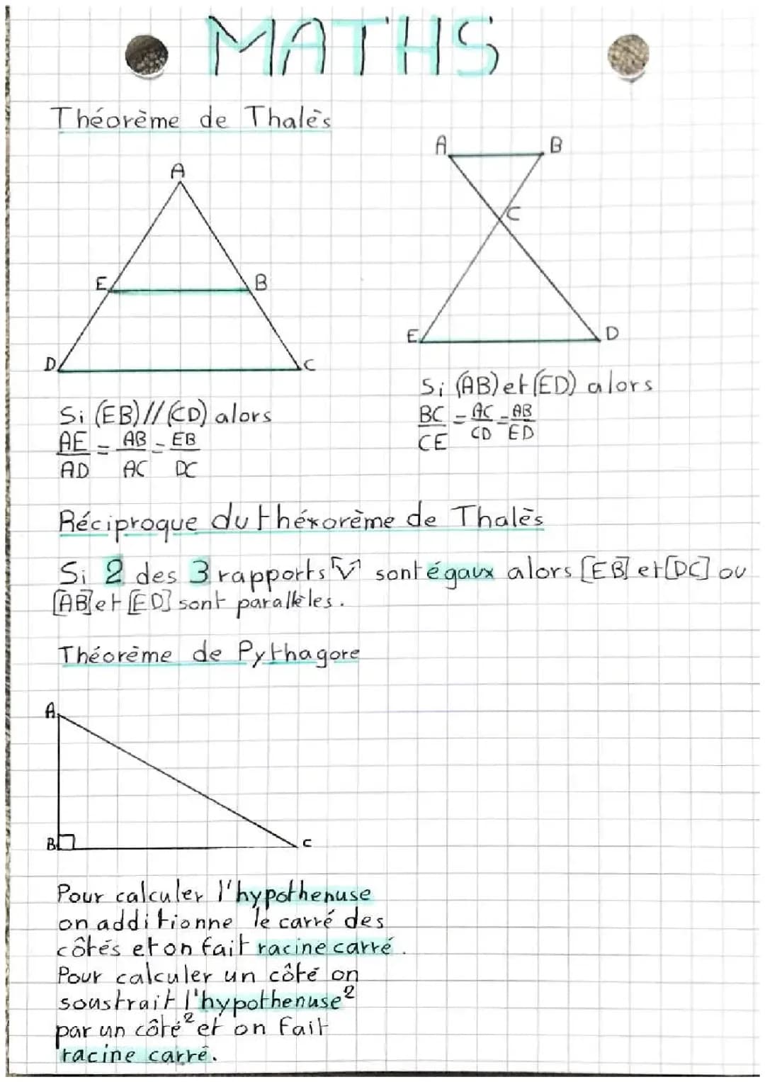 Théorèmes  de Thalès et Pythagore