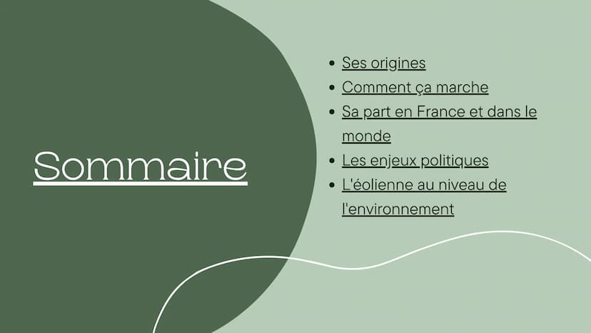 L'Éolienne : Sommaire
• Ses origines
Comment ça marche
Sa part en France et dans le
monde
Les enjeux politiques
• L'éolienne au niveau de
l'