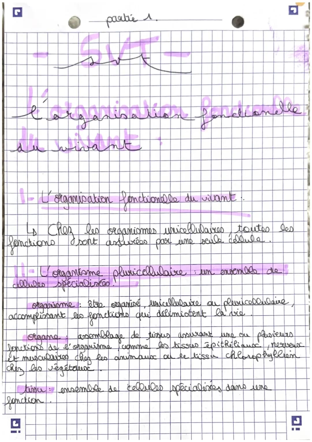 partie 1.
نمهنلممممںیھا
المولے
علم من
du vivant
- Corgantome
cellules spécialiste pluricellulaire
- organisation fonctionelle du vivant
is C