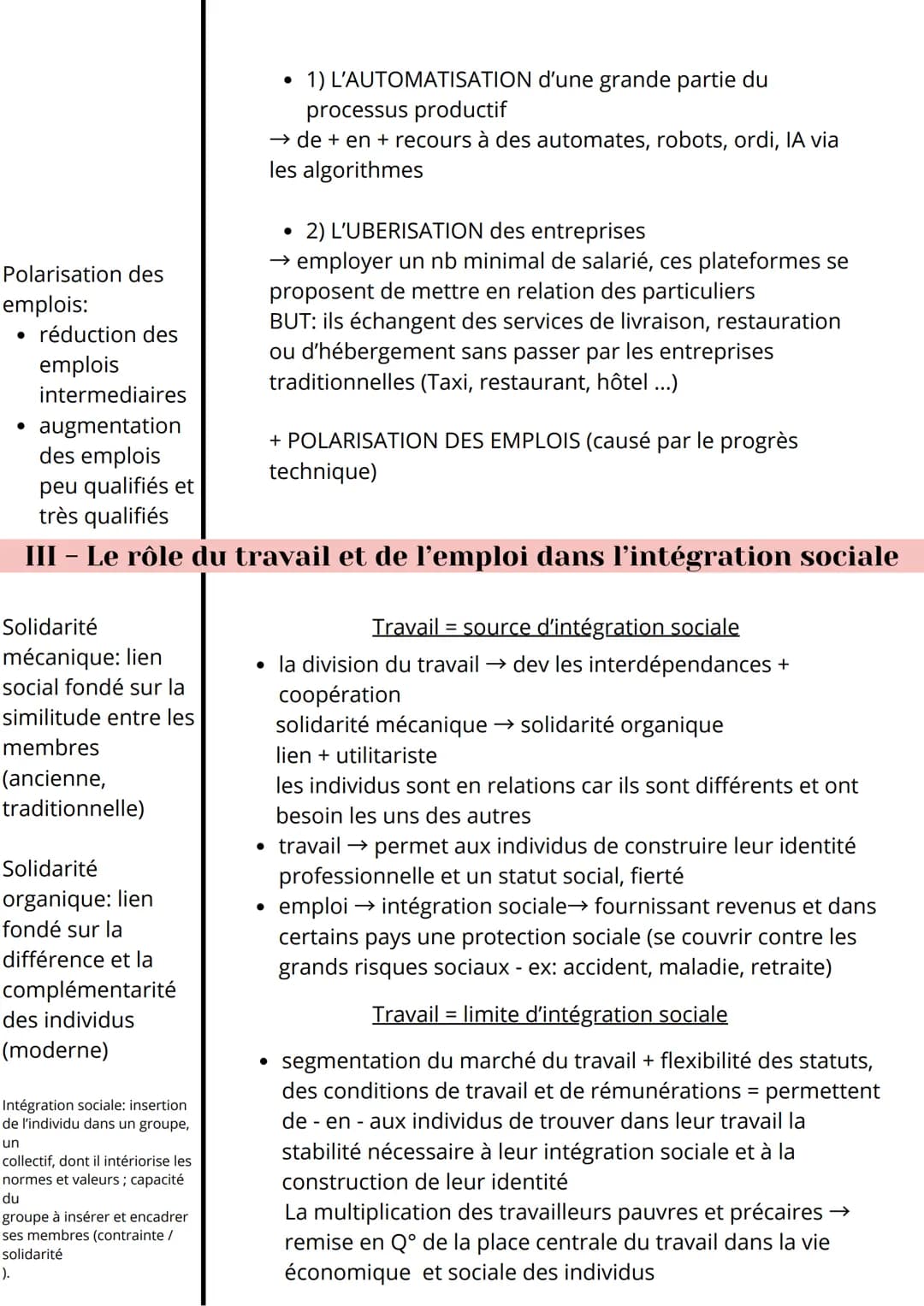 Mutations du travail et de l'emploi
I – Les caractéristiques du travail, de l'emploi et de l'activité
DEFS
Statut d'emploi:
Distinguer :
Tra