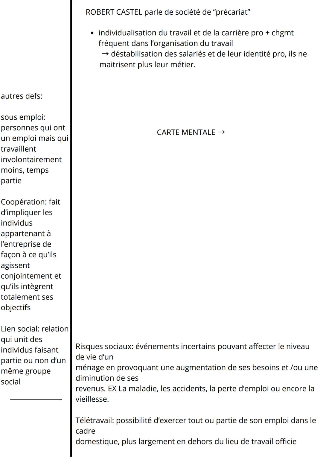 Mutations du travail et de l'emploi
I – Les caractéristiques du travail, de l'emploi et de l'activité
DEFS
Statut d'emploi:
Distinguer :
Tra