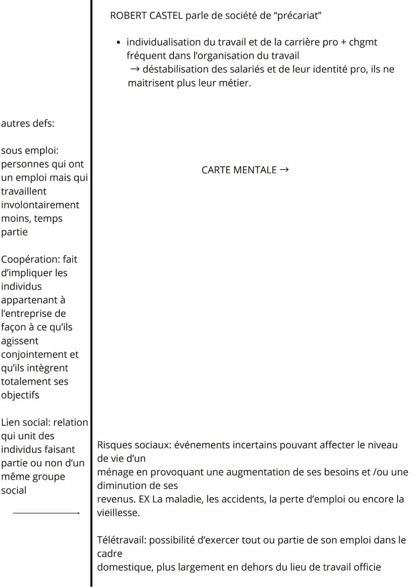 Mutations du travail et de l'emploi
I – Les caractéristiques du travail, de l'emploi et de l'activité
DEFS
Statut d'emploi:
Distinguer :
Tra