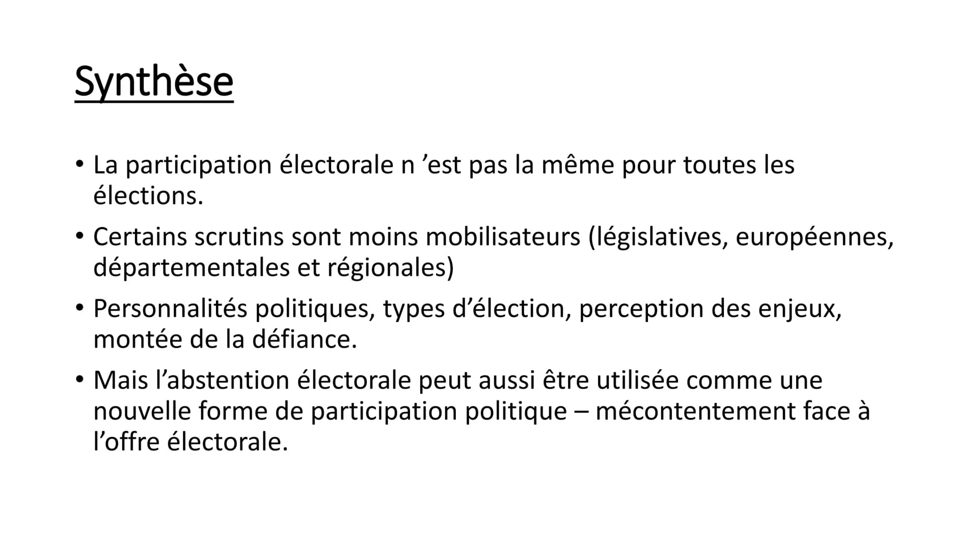 B- Les variables contextuelles liées à la participation
électorale
• 1-L'abstention selon le type d'élections
• Document 14 : L'abstention p