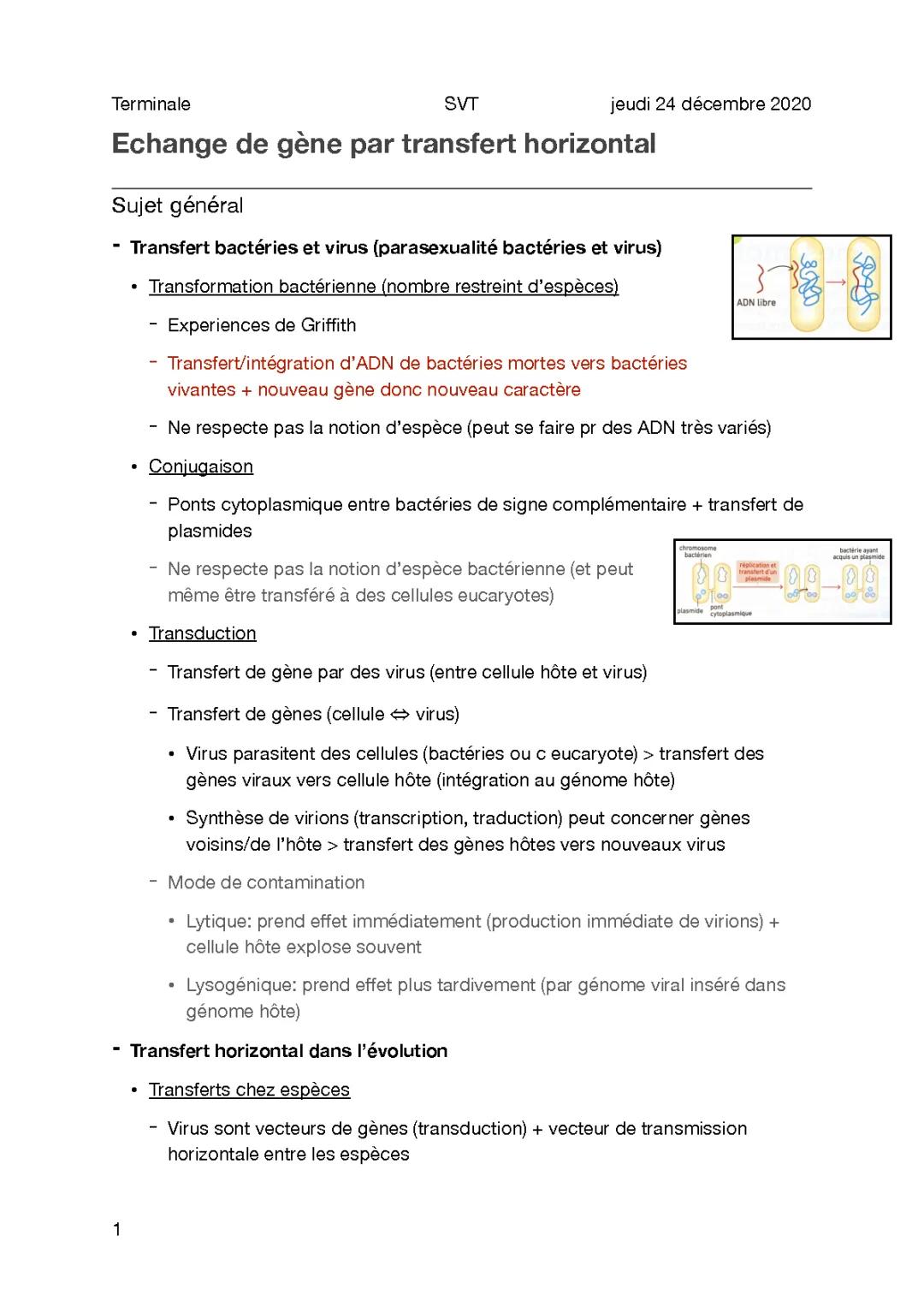 Cours 2.1 - 3 Types de Transferts Horizontaux et Autres Mécanismes Génétiques