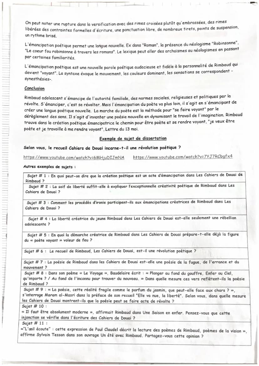 Rimbaud et l'émancipation créatrice :
S'émanciper est le fait de s'affranchir, de se libérer d'une dépendance, d'une autorité...
S'émanciper