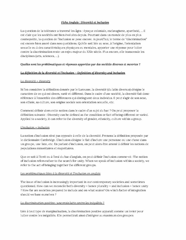 Know Fiche Anglais : Diversité et inclusion thumbnail