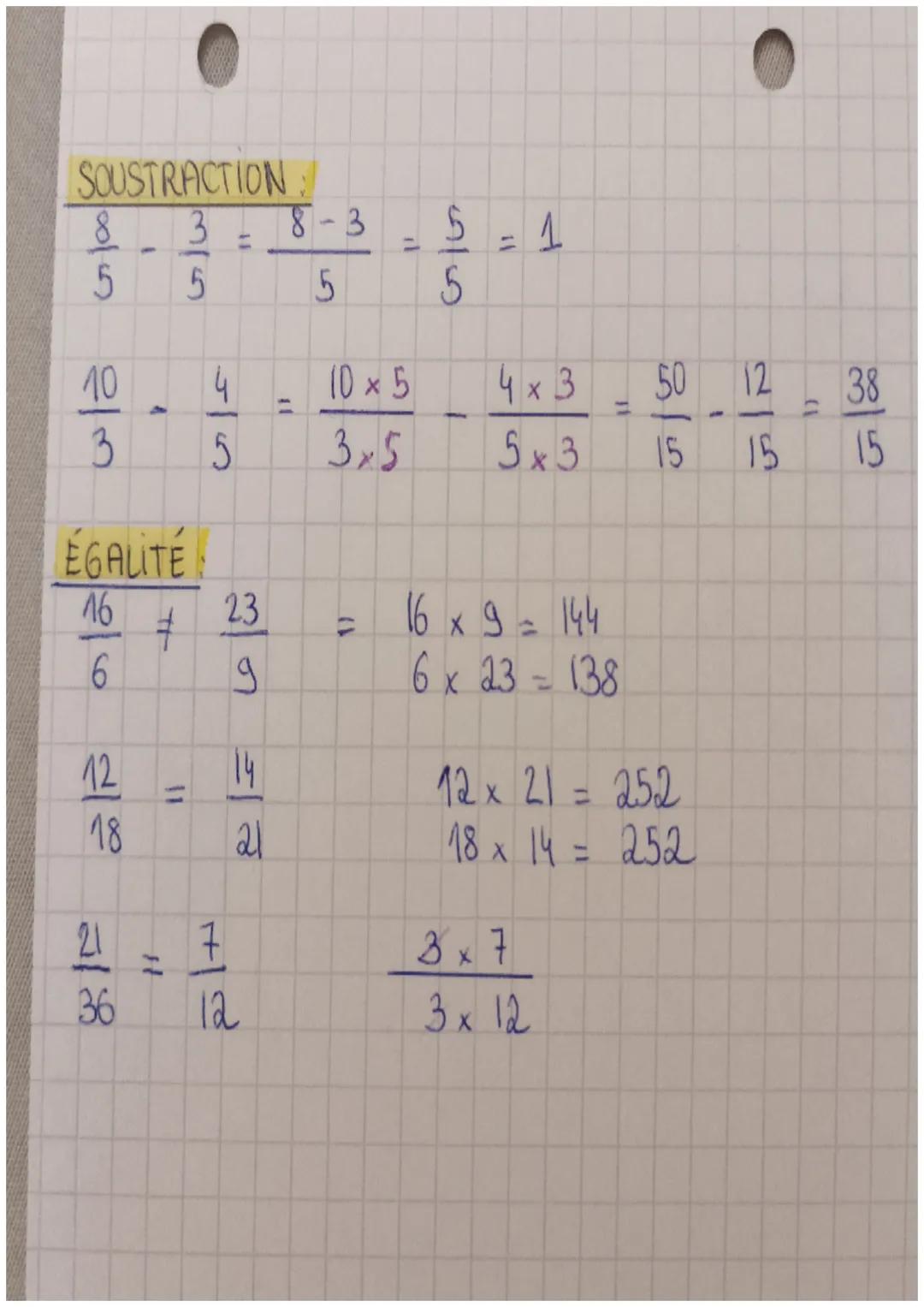 # MATHS

FRACTIONS

SIMPLIFICATION:

$
\frac{20}{8} = \frac{5 \times 4}{4 \times 2} = \frac{5}{2}
$

$
\frac{25}{35} = \frac{5 \times 5}{8 \