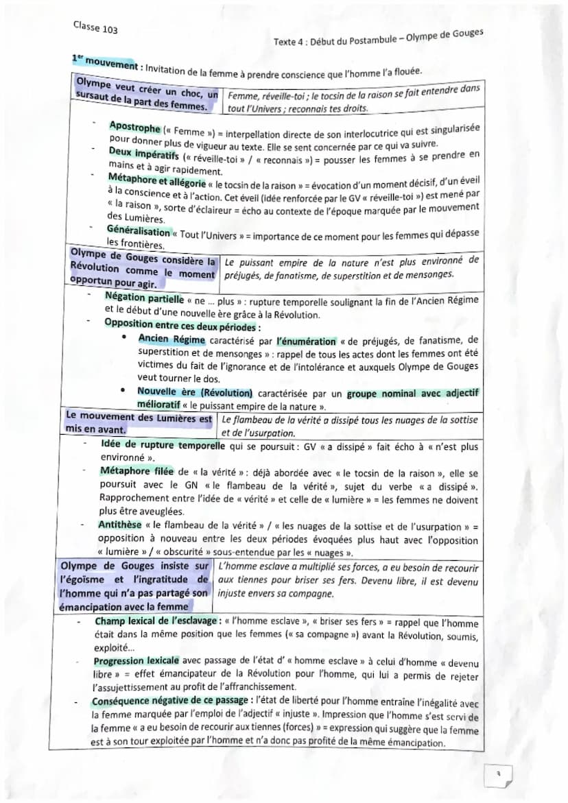 Classe 103
Parcours: Écrire et combattre pour l'égalité
Texte 4: Déclaration des droits de la femme et de la citoyenne, Olympe de Gouges (Dé
