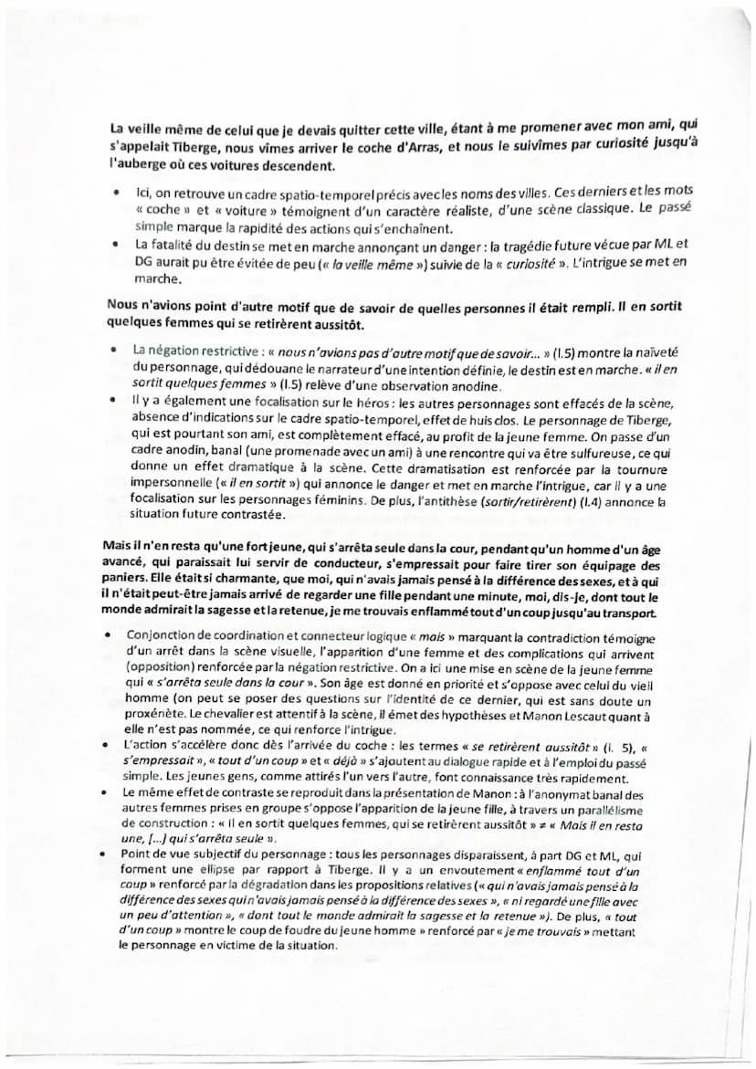 lexte n 6
Incipit, Manon Lescaut - Analyse linéaire
De nombreux romanciers ont abordé le thème de la rencontre amoureuse ou du coup de foudr