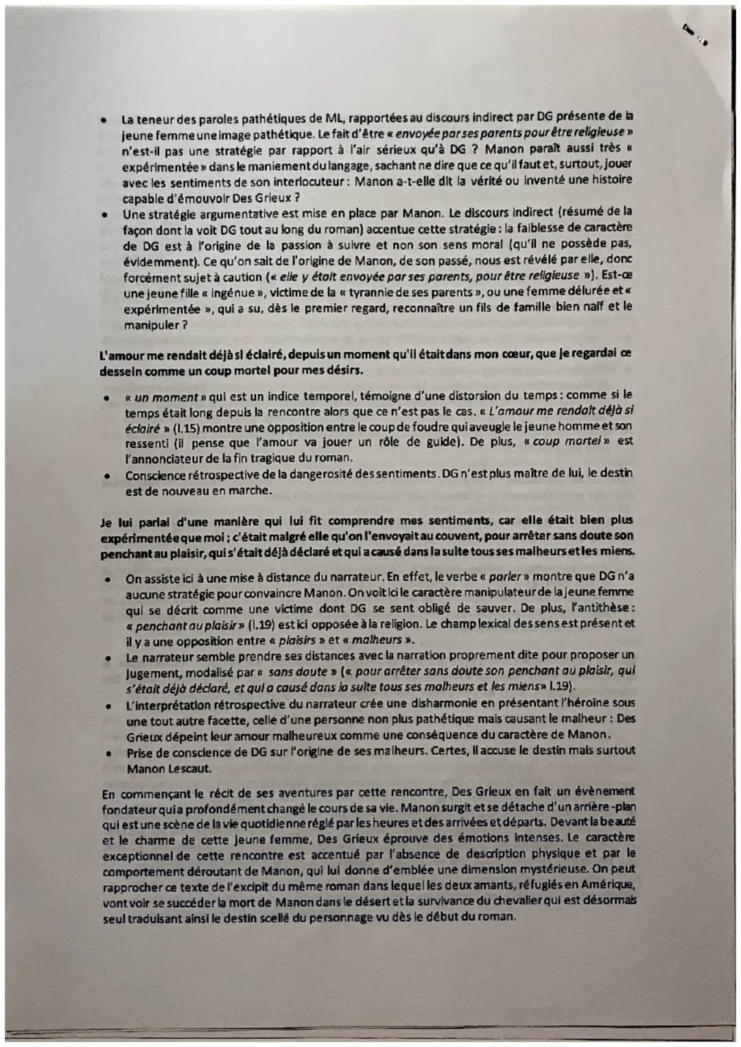 lexte n 6
Incipit, Manon Lescaut - Analyse linéaire
De nombreux romanciers ont abordé le thème de la rencontre amoureuse ou du coup de foudr