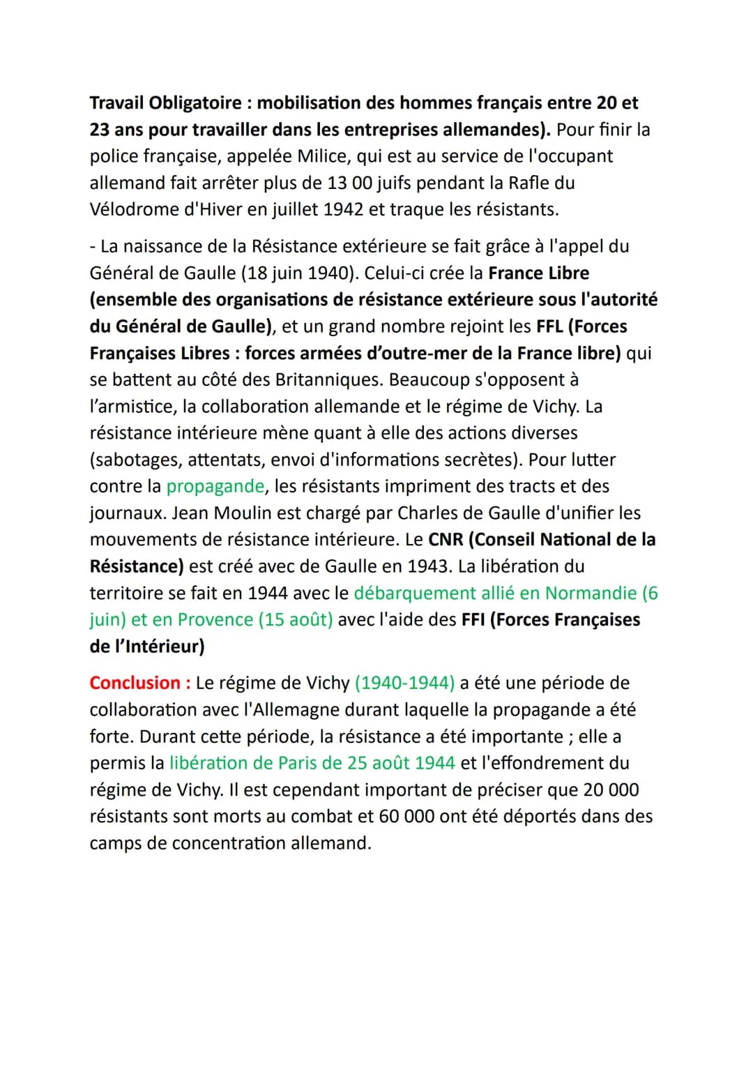 RÉGIME DE VICHY
Développement construit :
Introduction : La défaite de la France en 1940 permet au régime de
Vichy de renverser la Républiqu