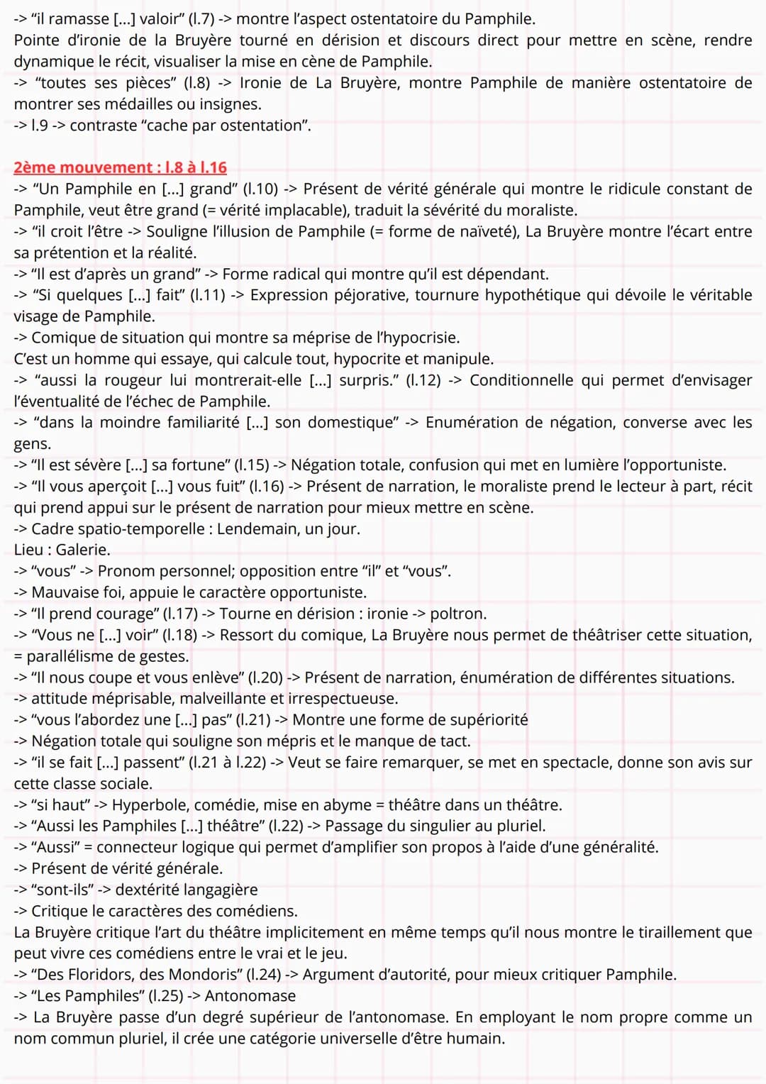 Lecture 4 : La Bruyère. Les Caractères. Livre
IX. Remarque 50.
Impressions :
Portrait péjoratif de Pamphile (Contre exemple de l'honnête hom