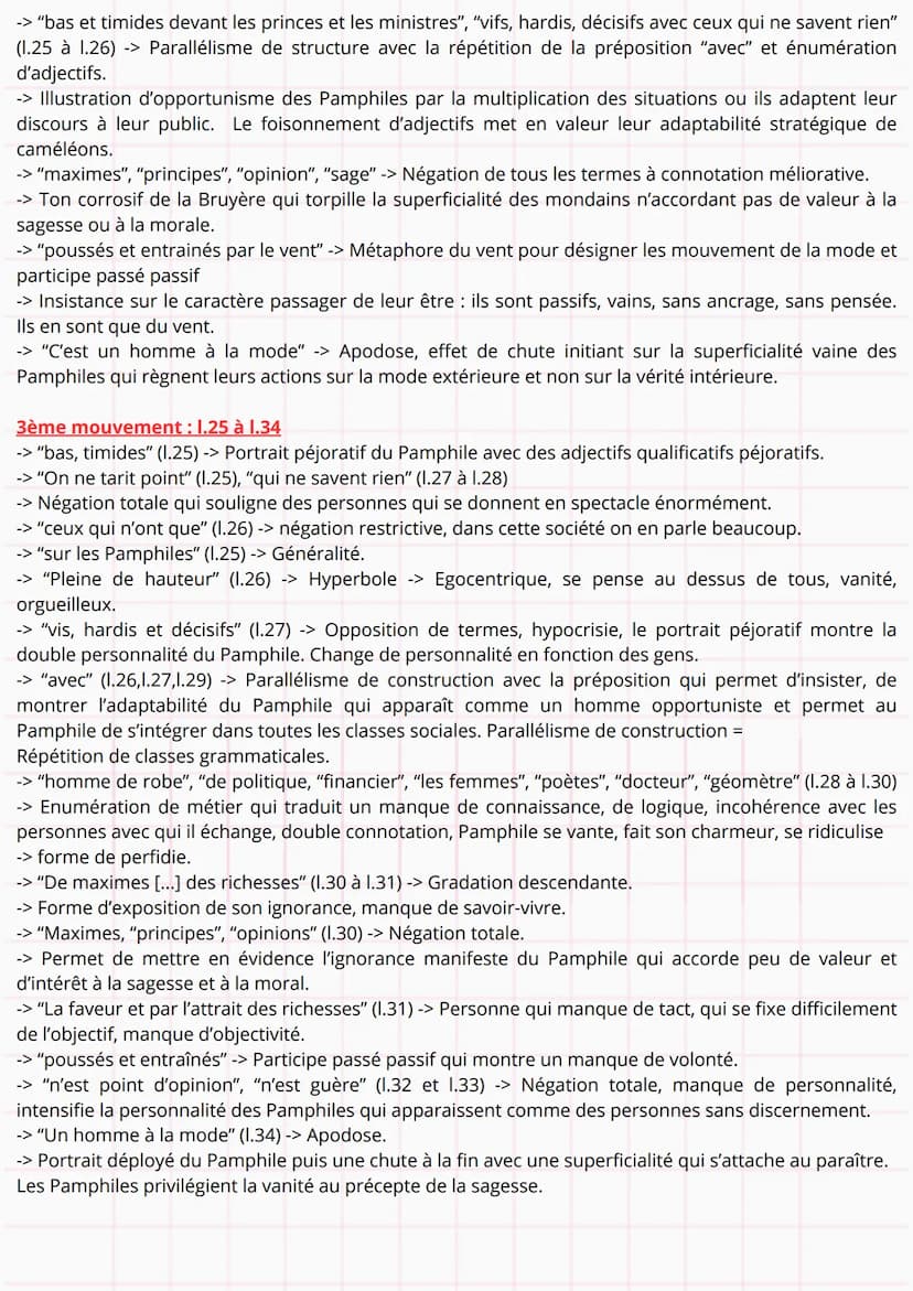 Lecture 4 : La Bruyère. Les Caractères. Livre
IX. Remarque 50.
Impressions :
Portrait péjoratif de Pamphile (Contre exemple de l'honnête hom