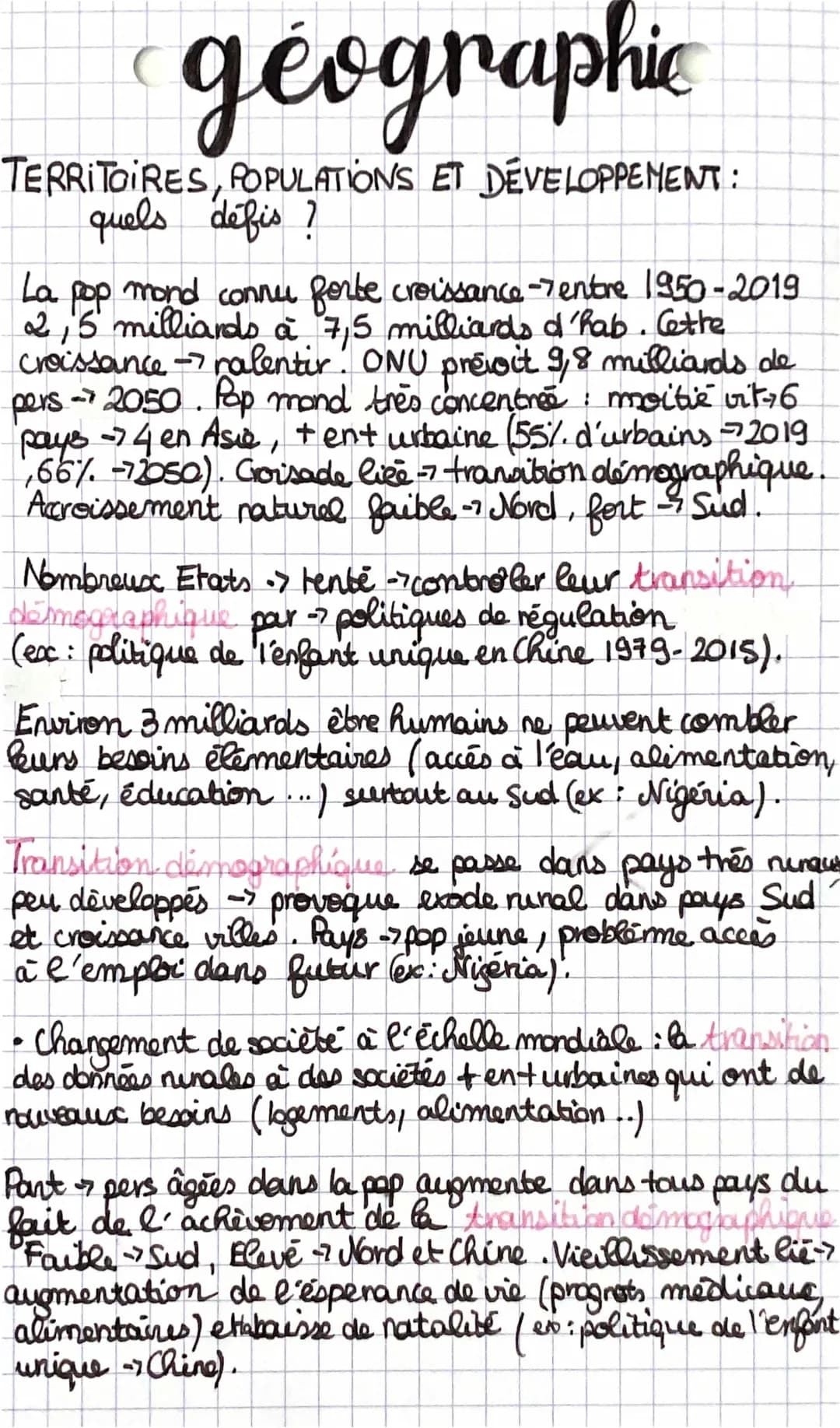 Cours Seconde Géographie : Territoires, Populations et Développement - PDF et Fiche de Révision
