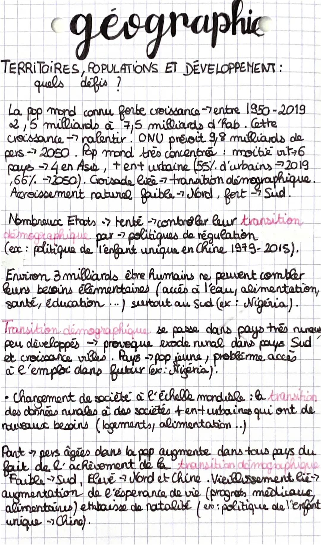 geographic
TERRITOIRES POPULATIONS ET DÉVELOPPEMENT :
quels défis?
La pop mond connu forte croissance -7 entre 1950-2019
2,5 milliards a 7,5