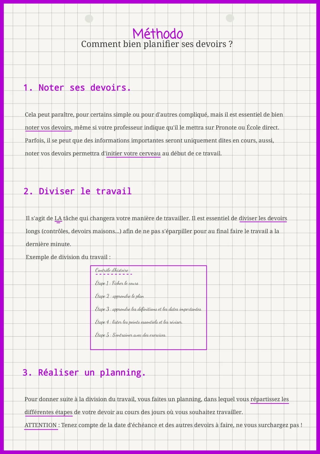Comment bien planifier ses devoirs ?